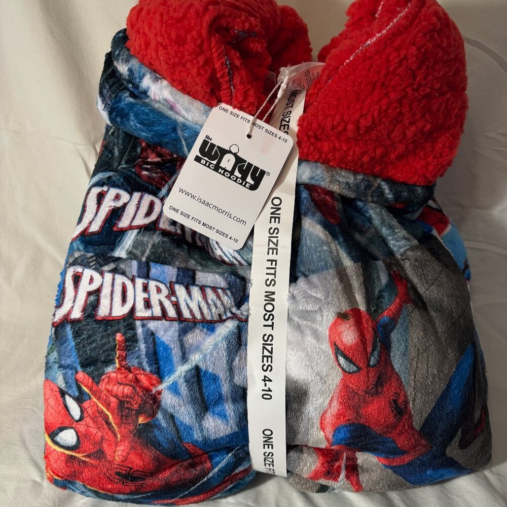 🆕 Spiderman plush lined character hoodie, red & white, one size 4-10 - NWT